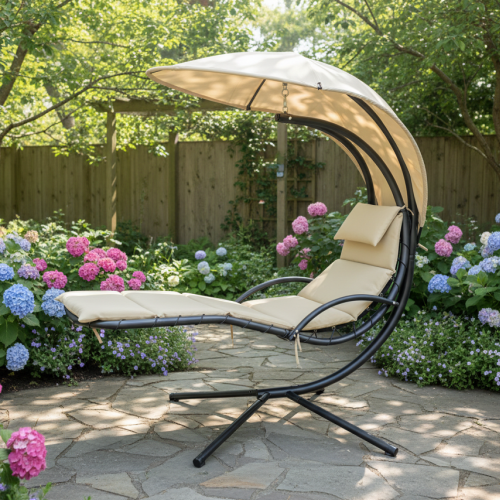 Záhradné hojdacie kreslo, béžová/čierna, SPAVIN 2 NEW