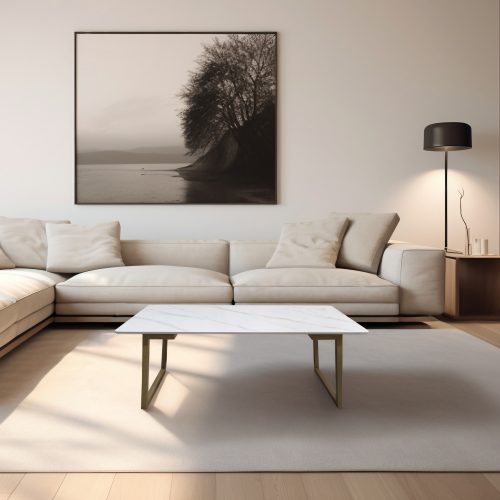 Konferenčný stolík, biely mramor/buk, DEMIAN