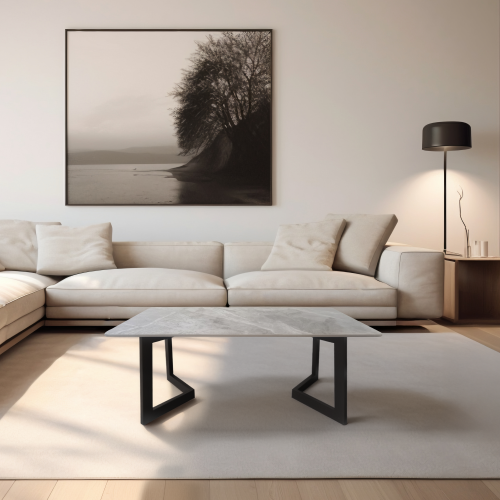 Konferenčný stolík, sivý mramor/čierna, SOFIAN