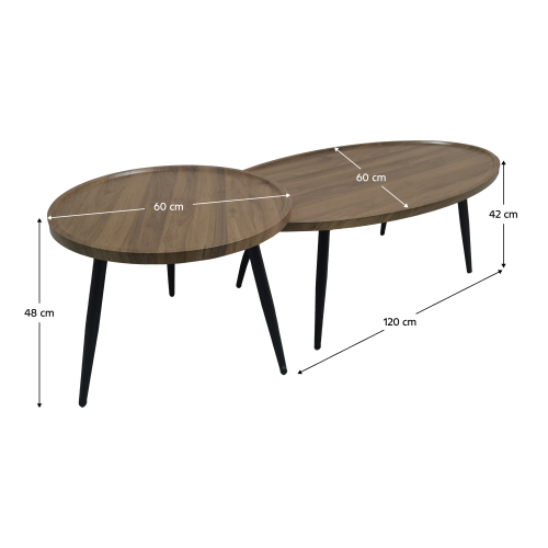 Konferenčné stolíky, set 2 ks, dub/čierna, SILVIO