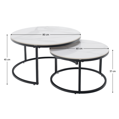 Konferenčné stolíky, set 2 ks, biely mramor/čierna, LASTRO NEW
