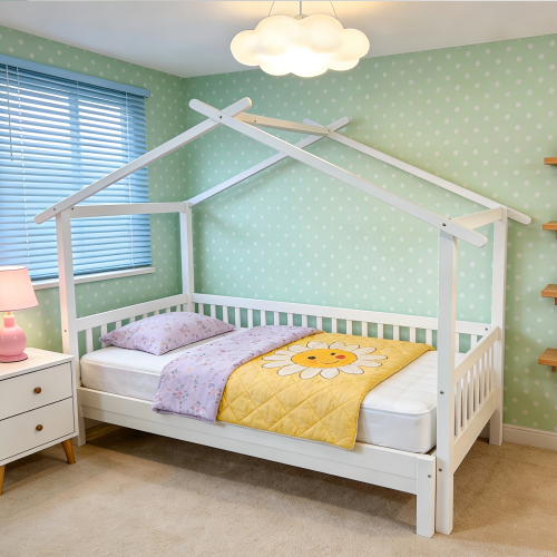 Montessori posteľ s prístelkou, biela, 90x200, KESIO