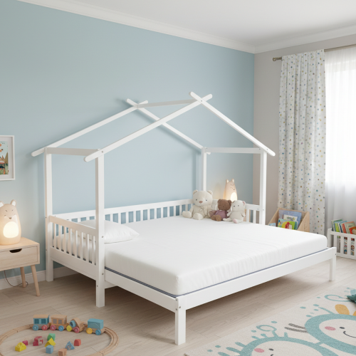 Montessori posteľ s prístelkou, biela, 90x200, KESIO