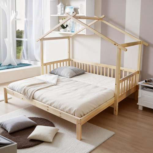 Montessori posteľ s prístelkou, prírodná, 90x200, KESIO