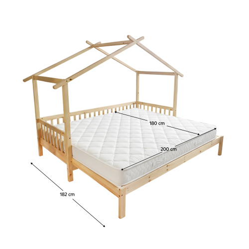 Montessori posteľ s prístelkou, prírodná, 90x200, KESIO