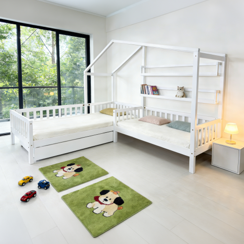 Posteľ s roštom pre 2 deti, 90x200+70x140 cm, biela, ENOLA