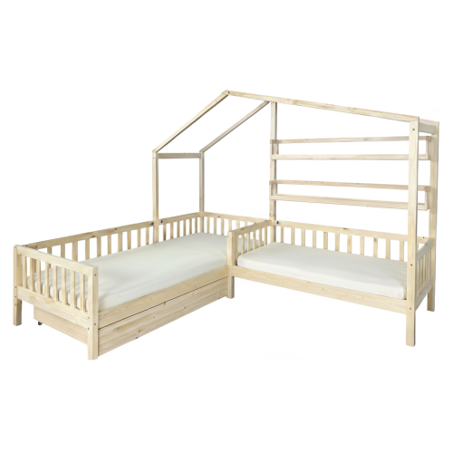 Posteľ s roštom pre 2 deti, 90x200+70x140 cm, prírodná, ENOLA