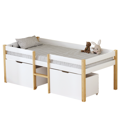 Posteľ s úložným priestorom, 90x200, dub/biela, JUNA