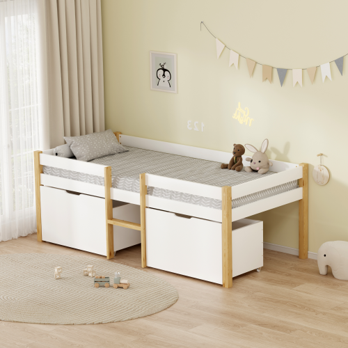 Posteľ s úložným priestorom, 90x200, dub/biela, JUNA