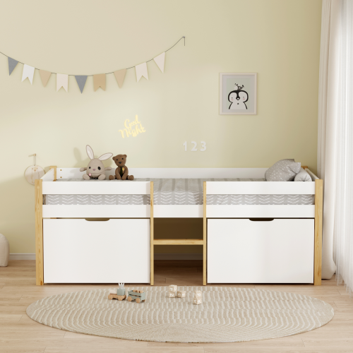 Posteľ s úložným priestorom, 90x200, dub/biela, JUNA