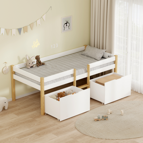 Posteľ s úložným priestorom, 90x200, dub/biela, JUNA