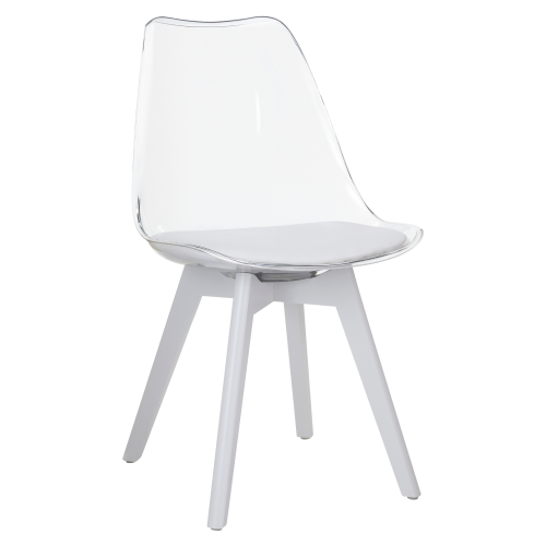 Stolička, transparentná biela, akryl/ekokoža/biela, BALI 3 NEW