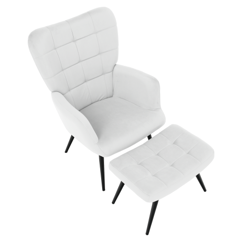 Kreslo s podnožou, svetlosivá Velvet látka/čierna, HABEN