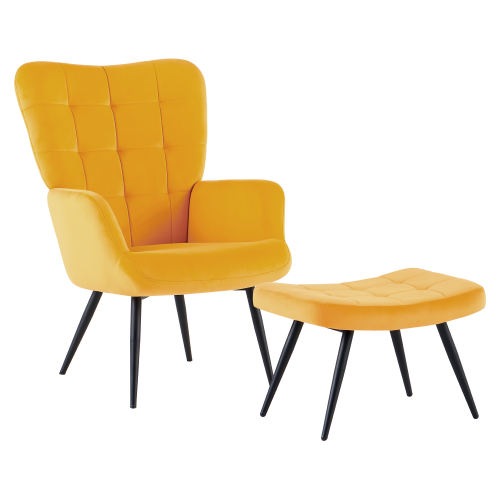 Kreslo s podnožou, žltá Velvet látka/čierna, HABEN