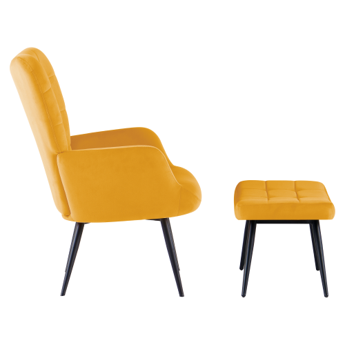Kreslo s podnožou, žltá Velvet látka/čierna, HABEN