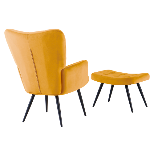 Kreslo s podnožou, žltá Velvet látka/čierna, HABEN Kreslo s podnožou, žltá Velvet látka/čierna, HABEN
