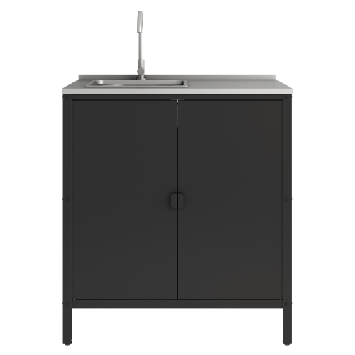 Záhradná kuchynská skrinka s drezom, oceľ, čierna, INES TYP 5