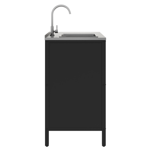 Záhradná kuchynská skrinka s drezom, oceľ, čierna, INES TYP 5