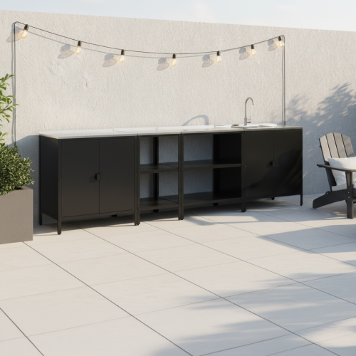 Záhradná kuchynská skrinka s drezom, oceľ, čierna, INES TYP 5