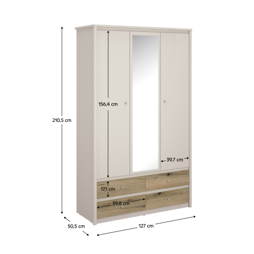 Skriňa so zrkadlom, kašmír/dub evoke, KAROS 3D4S