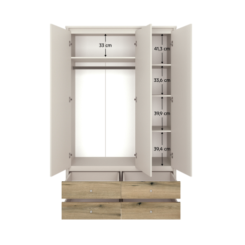 Skriňa so zrkadlom, kašmír/dub evoke, KAROS 3D4S