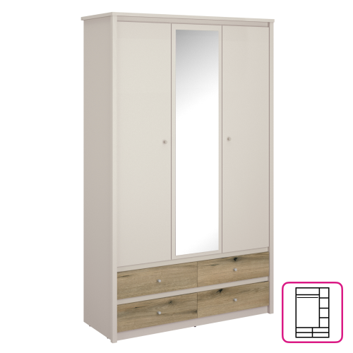 Skriňa so zrkadlom, kašmír/dub evoke, KAROS 3D4S
