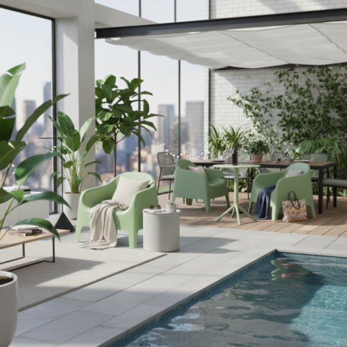 Stohovateľné kreslo, zelená, plast, SOKRA NEW