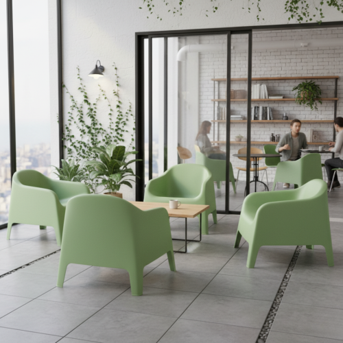 Stohovateľné kreslo, zelená, plast, SOKRA NEW