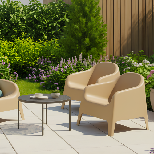 Stohovateľné kreslo, hnedá, plast, SOKRA NEW