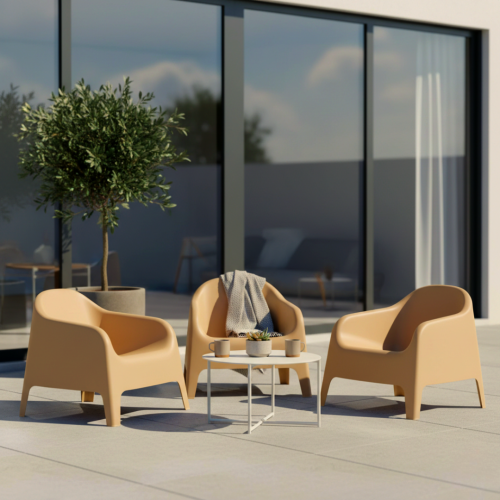 Stohovateľné kreslo, hnedá, plast, SOKRA NEW