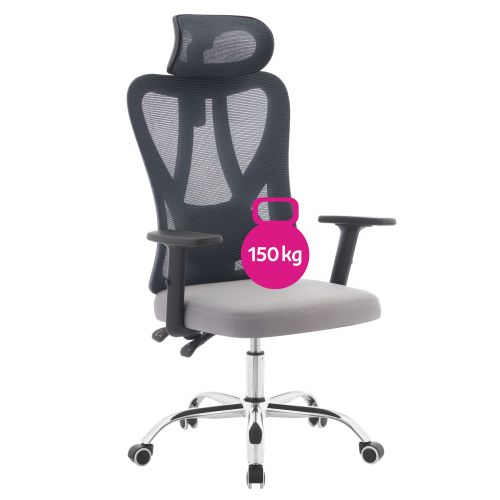 Kancelárske kreslo, tmavosivá/svetlosivá/chróm, nosnosť 150 kg, ADEMIR