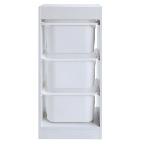 Regál s úložnými boxami, biela, DUVAN