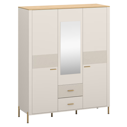 Skriňa so zrkadlom, kašmír/dub kamenný, RUNOL 3D2S