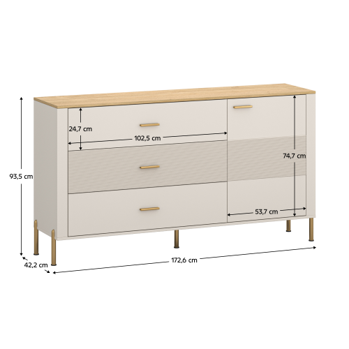 Komoda, kašmír/dub kamenný, RUNOL 1D3S