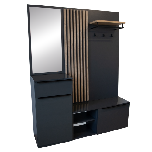 Predsieňová zostava, antracit extra vysoký lesk HG/dub artisan, ALIVA V2