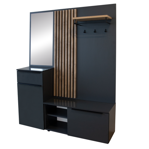 Predsieňová zostava, antracit extra vysoký lesk HG/dub artisan, ALIVA V2