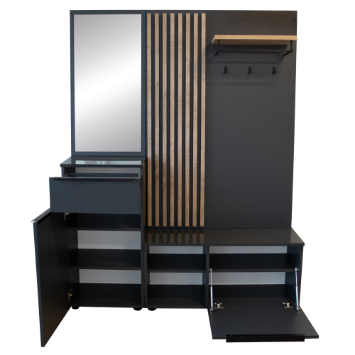 Predsieňová zostava, antracit extra vysoký lesk HG/dub artisan, ALIVA V2