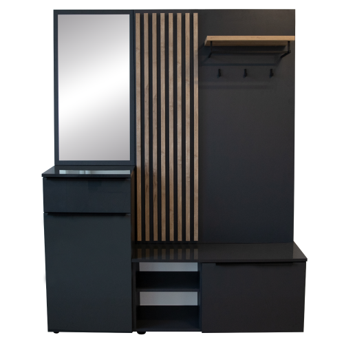 Predsieňová zostava, antracit extra vysoký lesk HG/dub artisan, ALIVA V2