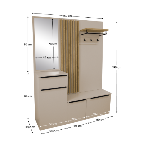 Predsieňová zostava, kašmír matná/dub artisan, ALIVA V1