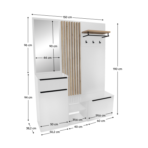 Predsieňová zostava, biela extra vysoký lesk HG/dub artisan, ALIVA V2