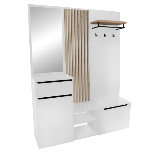 Predsieňová zostava, biela extra vysoký lesk HG/dub artisan, ALIVA V2