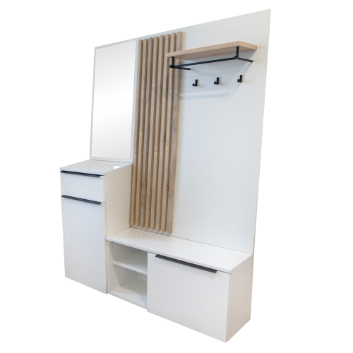 Predsieňová zostava, biela extra vysoký lesk HG/dub artisan, ALIVA V2