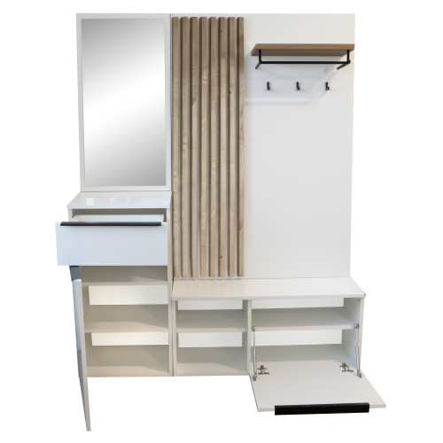 Predsieňová zostava, biela extra vysoký lesk HG/dub artisan, ALIVA V2