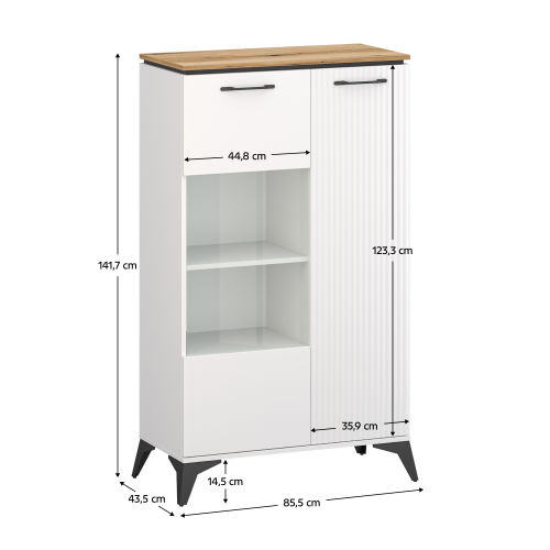 Nízka vitrína, biela/dub evoke, VELIS 1D1W