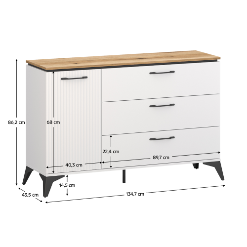 Komoda, biela/dub evoke, VELIS 1D3S