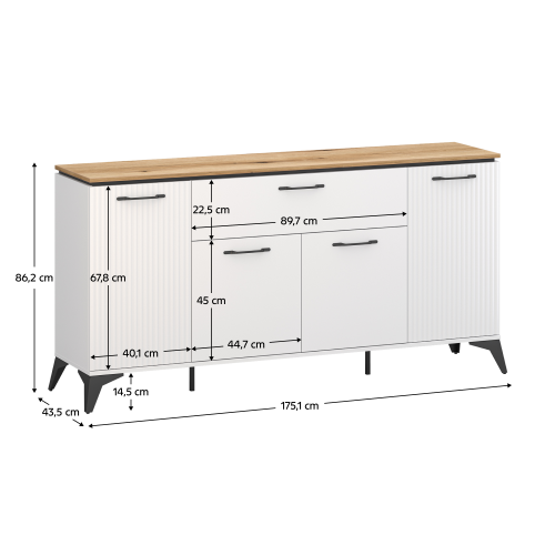 Komoda, biela/dub evoke, VELIS 4D1S