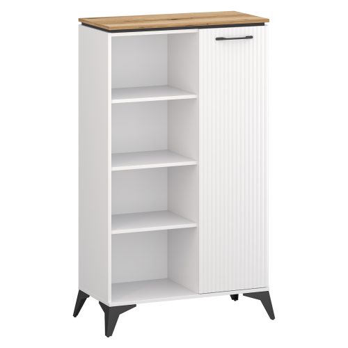 Nízky regál, biela/dub evoke, VELIS 1D