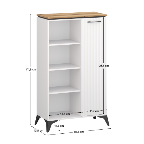 Nízky regál, biela/dub evoke, VELIS 1D
