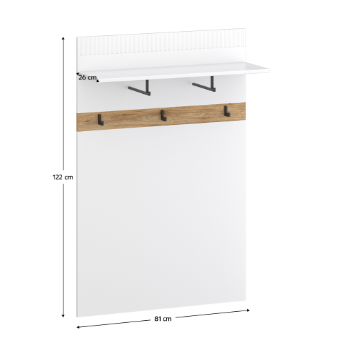 Vešiaková stena 80, biela/dub evoke, VELIS