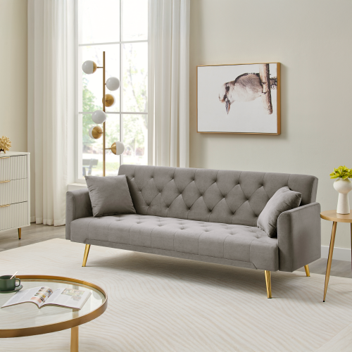 Rozkladacia pohovka, sivohnedá Taupe/gold chróm-zlatý, ALISIA